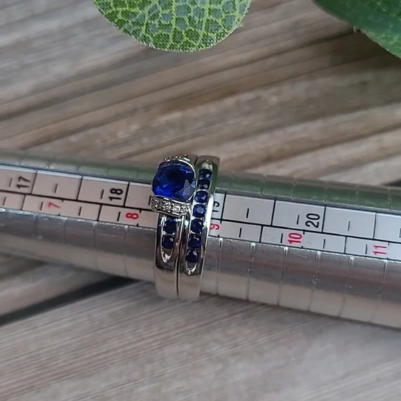 BLUE SAPPHIRE AND SILVER TWO PIECE RING SET - Picture 8 of 8
